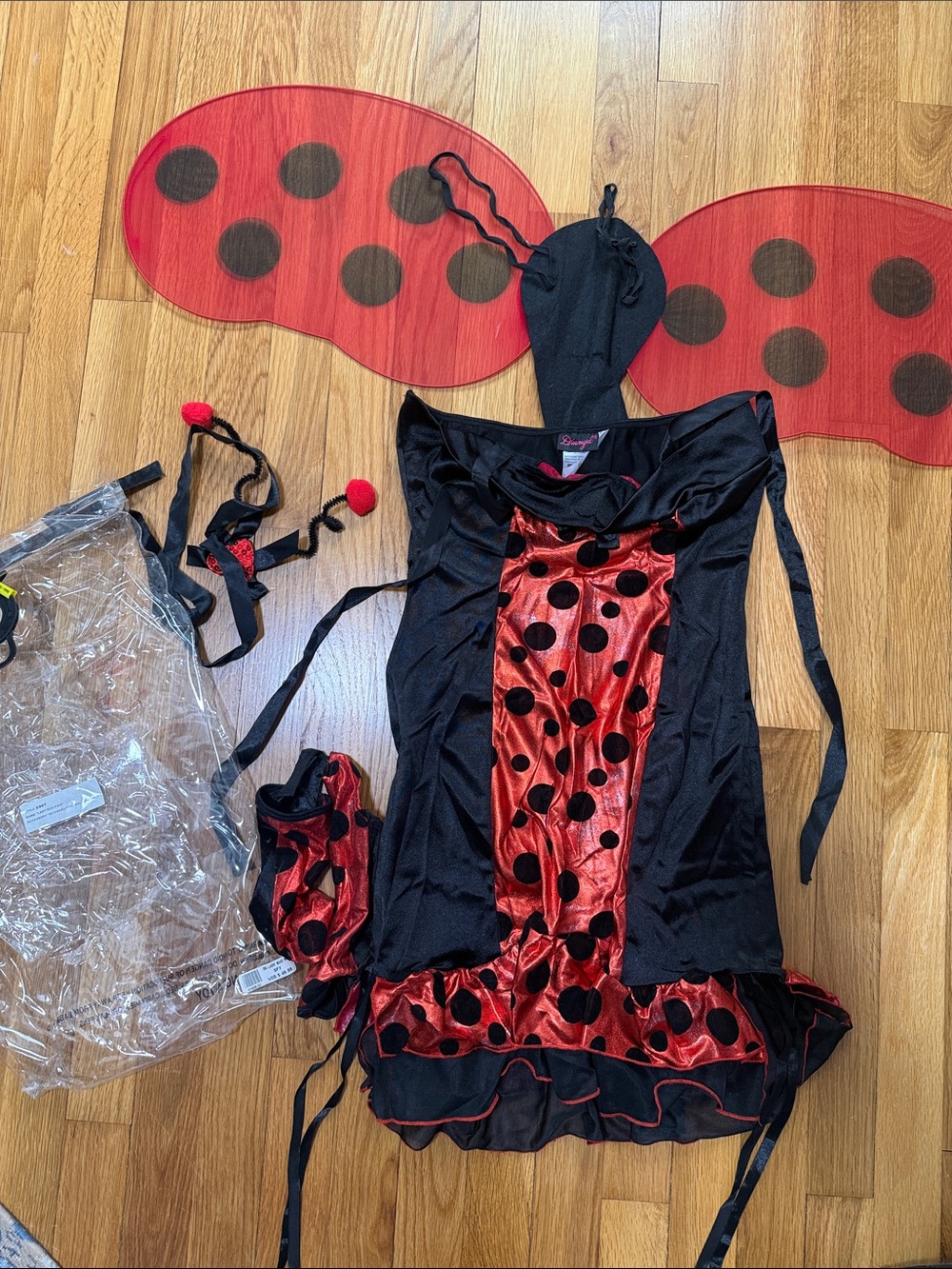 Dreamgirl Red and Black Ladybug pixie Dress Costume with Wings & Headband